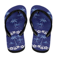 Blue Hawaii Palm Tree Hibiscus Flip Flops Fantasy Summer Vibe LT01 - Polynesian Pride