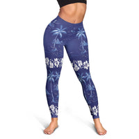 Blue Hawaii Palm Tree Hibiscus Leggings Fantasy Summer Vibe LT01 - Polynesian Pride