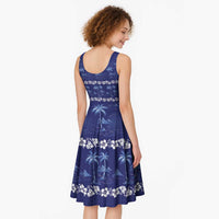 Blue Hawaii Palm Tree Hibiscus Midi Dress Fantasy Summer Vibe LT01 - Polynesian Pride
