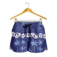 Blue Hawaii Palm Tree Hibiscus Shorts for Women Fantasy Summer Vibe LT01 - Polynesian Pride