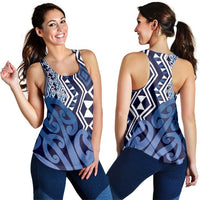 Blue New Zealand Women Racerback Tank Aotearoa Kowhaiwhai Mix Taniko Art LT14
