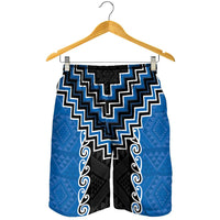 Blue Niho Taniwha Mix Poutama Shorts for Men Unique Taniko Aotearoa - Polynesian Pride