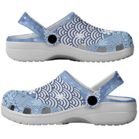 Blue Palaka Japanese Traditional Clogs Shoes Asanoha Seigaiha Sakura Motif - Polynesian Pride