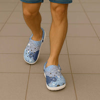 Blue Palaka Japanese Traditional Clogs Shoes Asanoha Seigaiha Sakura Motif - Polynesian Pride