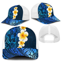 Blue Polynesia Baseball Net Cap Plumeria Tropical Leaves With Galaxy Polynesian Art - Polynesian Pride