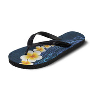 Blue Polynesia Flip Flops Plumeria Tropical Leaves Galaxy Polynesian Art - Polynesian Pride