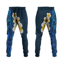 Blue Polynesia Jogger Pants Plumeria Tropical Leaves With Galaxy Polynesian Art - Polynesian Pride