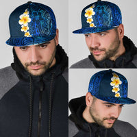 Blue Polynesia Snapback Cap Plumeria Tropical Leaves With Galaxy Polynesian Art - Polynesian Pride