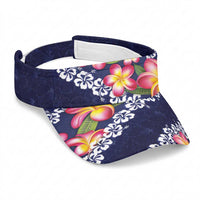 Blue Polynesia Sun Visor Cap Plumeria With Hibiscus Pattern Tropical Vibes LT14 Universal Fit Blue - Polynesian Pride