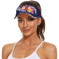 Blue Polynesia Sun Visor Cap Plumeria With Hibiscus Pattern Tropical Vibes LT14 - Polynesian Pride