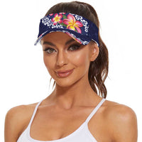 Blue Polynesia Sun Visor Cap Plumeria With Hibiscus Pattern Tropical Vibes