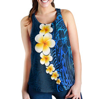 Blue Polynesia Women Racerback Tank Plumeria Tropical Leaves With Galaxy Polynesian Art - Polynesian Pride
