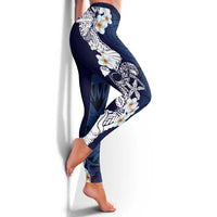 Blue Samoa Tattoo Leggings Plumeria Samoan Ocean Tatau Pattern - Polynesian Pride