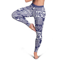 Blue Tonga Kilisimasi Fiefia Leggings Pacific Patchwork Xmas Vibes - Polynesian Pride