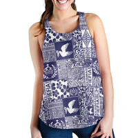 Blue Tonga Kilisimasi Fiefia Women Racerback Tank Pacific Patchwork Xmas Vibes - Polynesian Pride