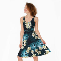 Blue Tropical Hawaii Midi Dress Seamless Monstera Plumeria Hawaiian Pattern - Polynesian Pride