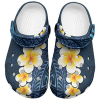 Blue Tropical Plumeria With Galaxy Polynesian Art Clogs Shoes