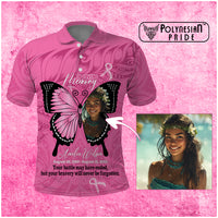 Custom Photo Breast Cancer Awareness Memorial Polo Shirt You Will Never Be Forgotten Polynesian Countries Pattern CTM14 Pink - Polynesian Pride
