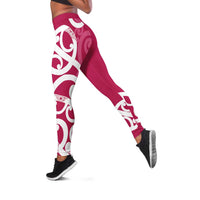 Breast Cancer Awareness Maori Leggings Koru Kowhaiwhai - Polynesian Pride