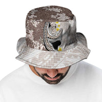 Brown and White Hawaii Shark Tattoo Bucket Hat Puakenikeni Lei Plumeria Polynesian Pattern - Polynesian Pride