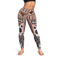 Brown Bula Fiji Leggings Unique Masi Tapa Pattern - Polynesian Pride