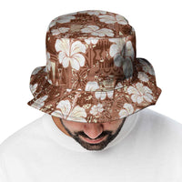 Brown Bula Fiji Masi Hibiscus Seamless Bucket Hat