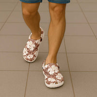 Brown Bula Fiji Masi Hibiscus Seamless Clogs Shoes