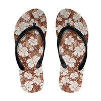 Brown Bula Fiji Masi Hibiscus Seamless Flip Flops