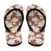 Brown Bula Fiji Masi Hibiscus Seamless Flip Flops