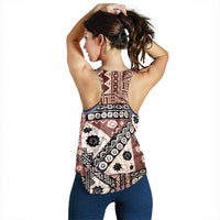 Brown Bula Fiji Women Racerback Tank Unique Masi Tapa Pattern - Polynesian Pride