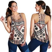Brown Bula Fiji Women Racerback Tank Unique Masi Tapa Pattern - Polynesian Pride