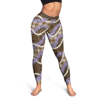 Brown Hawaii Palaka Honohono Pikake Leggings Hawaiian Orchid Lei Polynesian Pattern - Polynesian Pride