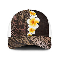 Brown Polynesia Baseball Net Cap Plumeria Tropical Leaves With Galaxy Polynesian Art - Polynesian Pride
