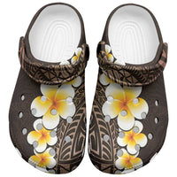 Brown Tropical Plumeria With Galaxy Polynesian Art Clogs Shoes