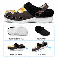 Brown Tropical Plumeria With Galaxy Polynesian Art Fleece Clogs