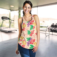 Colorful Aloha Hawaii Hibiscus Orchid Seamless Women Racerback Tank