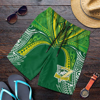 Cook Islands Rugby League Shorts for Men Polynesian and Tatau Tribal Art - Green Color