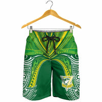 Cook Islands Rugby League Shorts for Men Polynesian and Tatau Tribal Art - Green Color