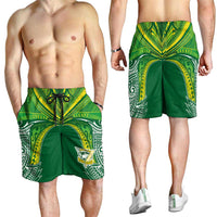 Cook Islands Rugby League Shorts for Men Polynesian and Tatau Tribal Art - Green Color