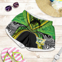 Cook Islands Rugby League Shorts for Women Polynesian and Tatau Tribal Art - Black Color