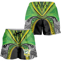 Cook Islands Rugby League Shorts for Women Polynesian and Tatau Tribal Art - Black Color