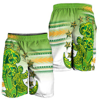 Cook Islands Va'a Race Shorts for Men Te Tatau Tattoos Sporty Style Green-White Color - Polynesian Pride