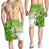 Cook Islands Va'a Race Shorts for Men Te Tatau Tattoos Sporty Style Green-White Color - Polynesian Pride