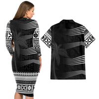 Fiji Rugby Couples Matching Long Sleeve Bodycon Dress and Hawaiian Shirt Kaiviti - Black LT7 - Polynesian Pride