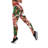 Cowboy Hawaii Mele Kalikimaka Leggings Paniolo Kukui Nut Pikake Lei Red Version - Polynesian Pride