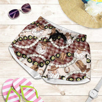 Cowboy Hawaii Mele Kalikimaka Shorts for Women Paniolo Kukui Nut Pikake Lei Burgundy Version - Polynesian Pride