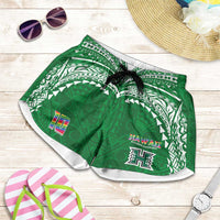 Custom Hawaii Rainbow Warriors Shorts for Women Polynesian Motif Green Color