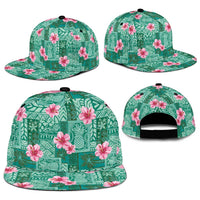 Cyan Hawaii Hibiscus With Tropical Flowers Motifs Snapback Cap - Polynesian Pride