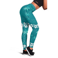 Cyan Hawaii Palm Tree Hibiscus Leggings Fantasy Summer Vibe LT01 - Polynesian Pride