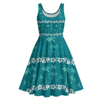 Cyan Hawaii Palm Tree Hibiscus Midi Dress Fantasy Summer Vibe LT01 Cyan - Polynesian Pride